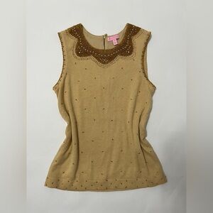LILLY PULITZER gold beaded knit tank - size M